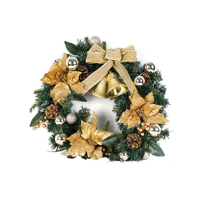 Golden Bell Bow PS Ball Simulation Christmas Wreath Wall Decoration