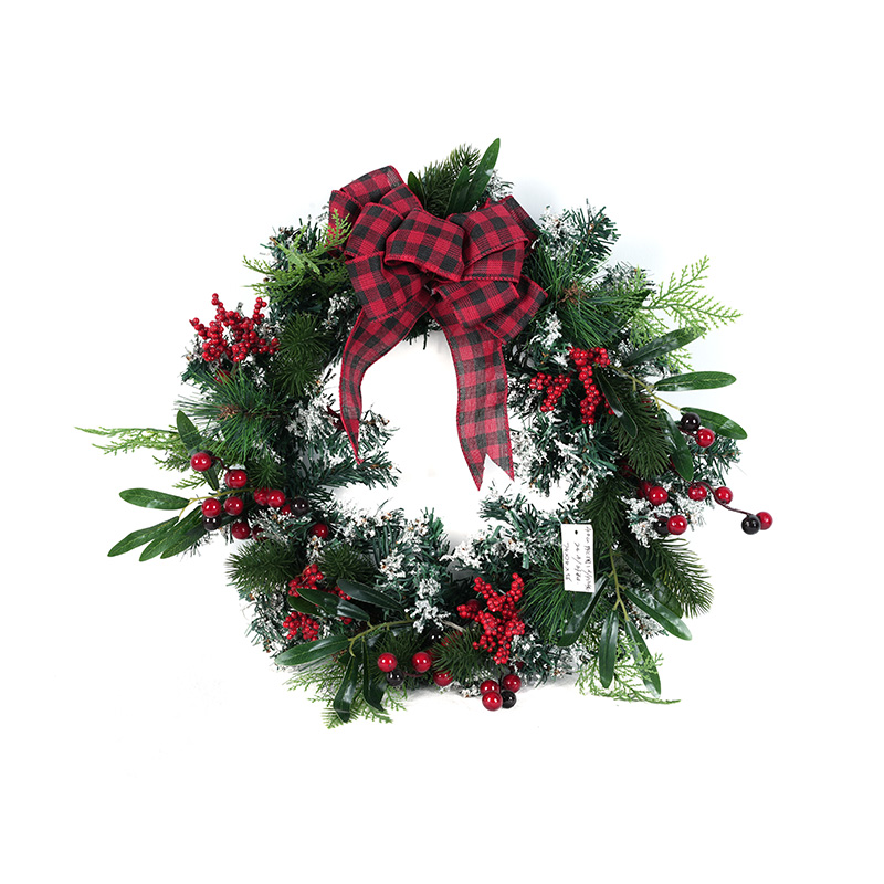 Pine Needles Leaves Red Berries Plaid Bows Christmas Ornaments Garlands