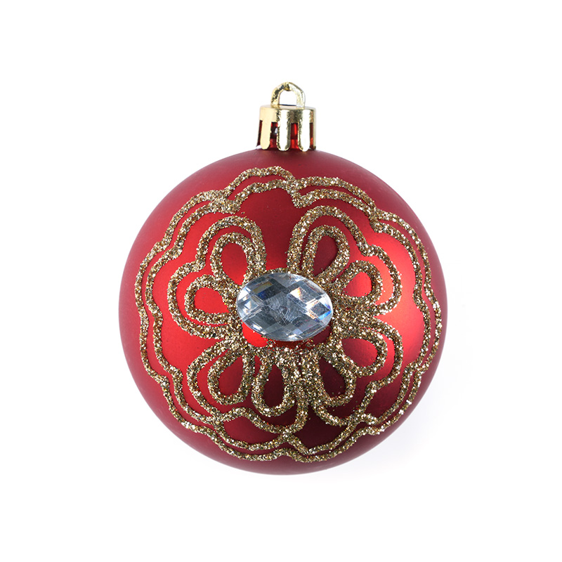 Red With Gold Glitter Christmas Ball Drop Gemstone Decoration Pendant