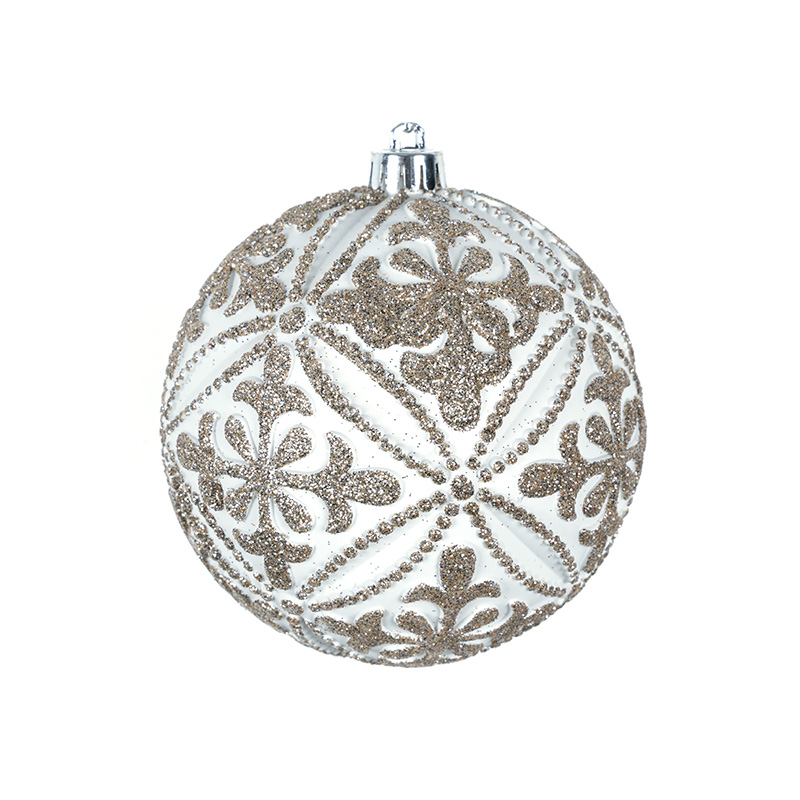 White Painted Pattern Glitter Christmas Ball Arrangement Hanging Ball