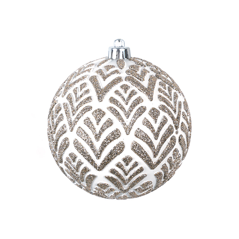 White Painted Pattern Glitter Christmas Ball Arrangement Hanging Ball